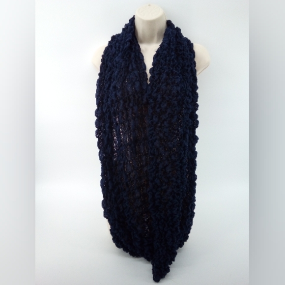 Vintage Early 2000s Y2K Navy Blue Scrunched Infinity Neck Scarf - Picture 3 of 8